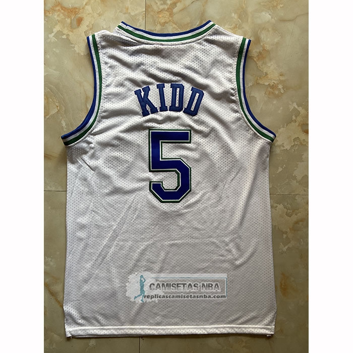 Camiseta Dallas Mavericks Jason Kidd NO 5 Mitchell & Ness 1994-95 Blanco